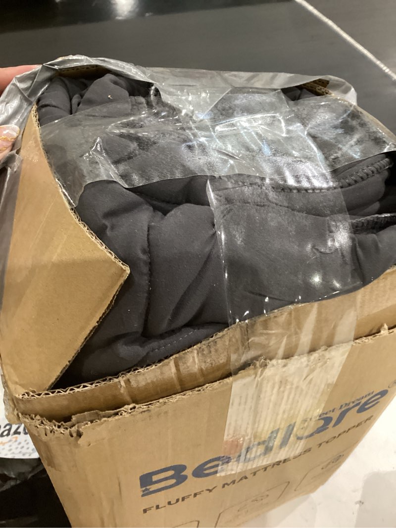 Condition photo showing As Is for bedlore king mattress topper viscose derived from bamboo, thick pillow top mattress pad with stretchable pockets for 6"-18" mattress, soft breathable mattress topper for back pain relief(dark gray) 2 dark gray king