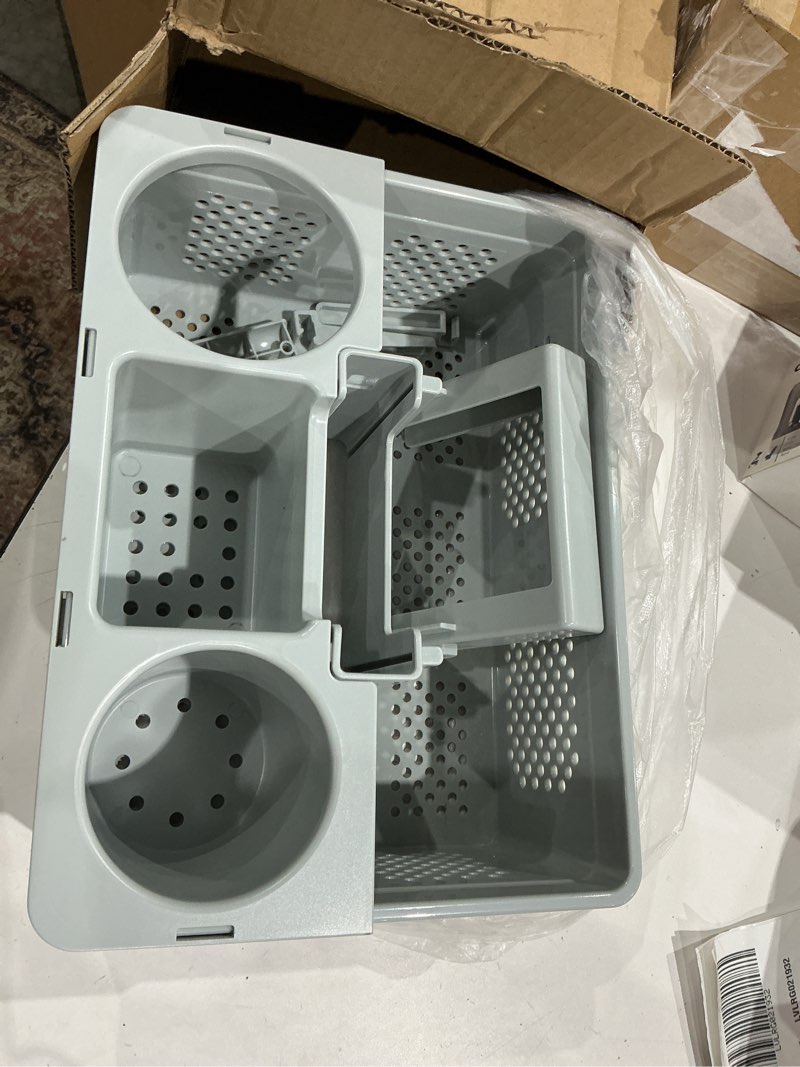 Condition photo showing As Is for kmv dorm room portable shower caddy with adjustable compartments - ventilated drainage design with handles, perfect toiletries organizer for college dorms-gray