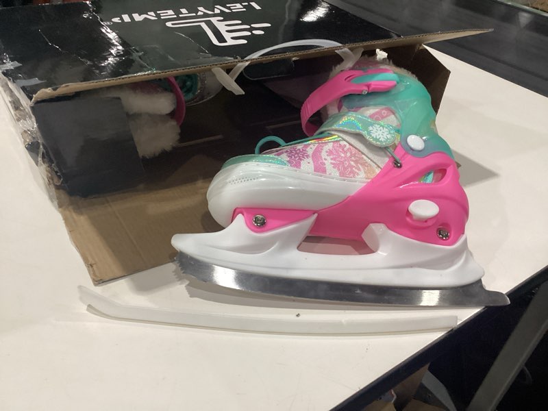 Condition photo showing Good Condition for LEVYTEMP Adjustable Ice Skates for Kids Boys Girls - Warm Fleece Lined, 4 Size Adjustable Beginner Snowflake Blades Ankle Support Figure Skates for Outdoor and Rink Green Medium(US 13C-3Y)Big Kids