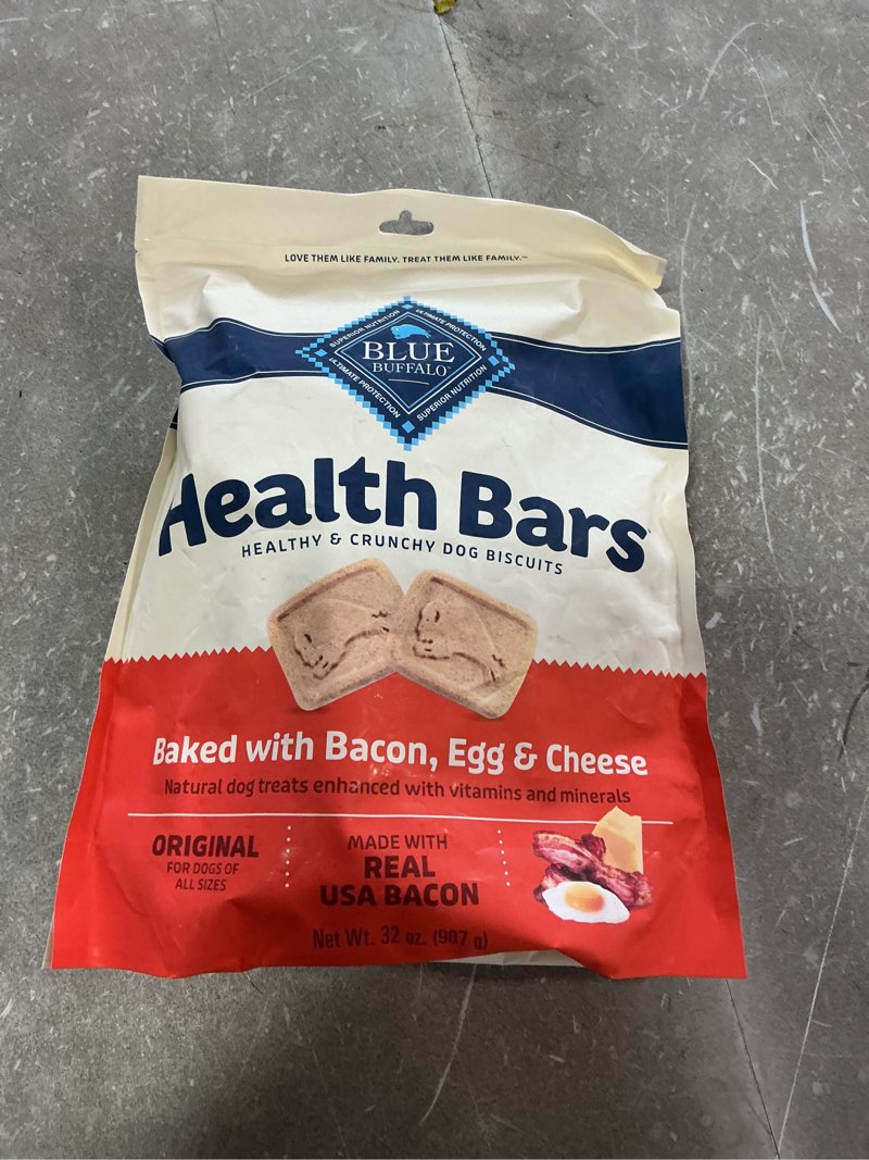 Condition photo showing New/Like New for (Best by APR/12/2026) Blue Buffalo Health Bars Oven-Baked with Natural Ingredients, Bacon, Egg & Cheese Mini Crunchy Dog Biscuits, 2 lbs.