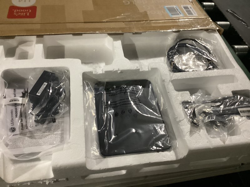 Condition photo showing As Is for lg 27u411a-b 27-inch full hd (1920 x 1080) ips computer monitor, 120hz, hdr10, reader mode, flicker safe, hdmi, slim stand base, black 27 inch