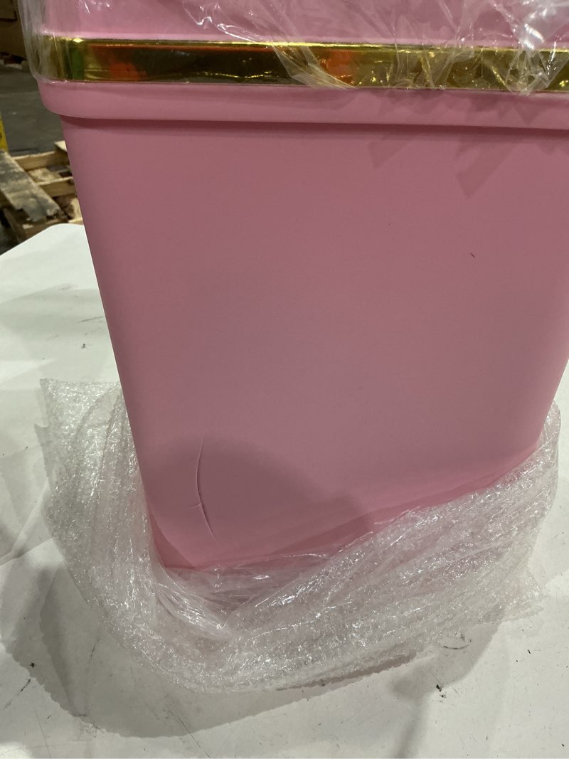 Condition photo showing As Is for bathroom trash can with lid 4 gallon pink trash can bedroom trash can small garbage can with 150 counts trash bags for small bathroom bedroom office pink swing-lid trash can