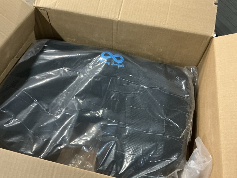 Condition photo showing Good Condition for Everlasting Comfort Car Seat Cushion for Driving - Wedge Car Cushion for Office, Travel, Gaming Chair Memory Foam Driver Booster for Short People, Non-Slip, Washable Cover, Back & Sciatica Relief Black