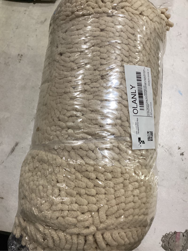 Condition photo showing Good Condition for olanly bathroom rugs 70x24, extra soft absorbent chenille bath rugs, rubber backing quick dry, machine washable bath mats for bathroom floor, tub and shower, home decor accessories, beige 70" x 24" beige