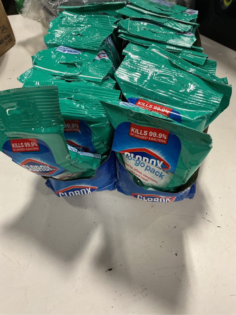 Condition photo showing New/Like New for clorox disinfecting wipes on the go travel wipes, fresh scent, 9 count (package may vary)
