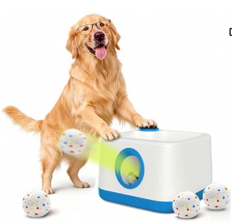 automatic dog ball launcher, upgrade 2 in 1 interactive 3 adjustable distances dog ball thrower for small medium large dogs, rechargeable brain training paw-activated balls launcher with 4 balls