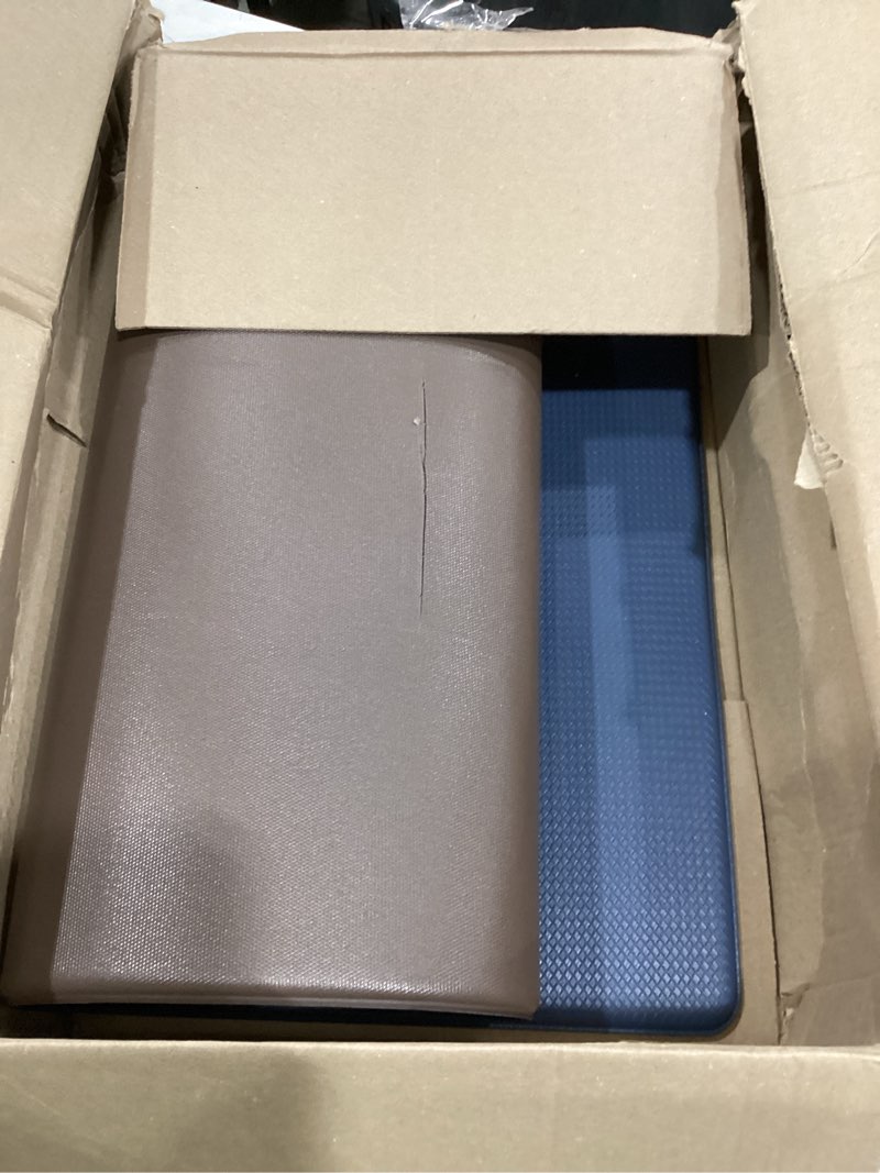 Condition photo showing As Is for dexi kitchen floor mats cushioned anti fatigue, 23x59, large wide standing runner rug waterproof, comfort memory foam padded for front sink laundry, navy 59"l x 23"w x 0.4"th dark blue