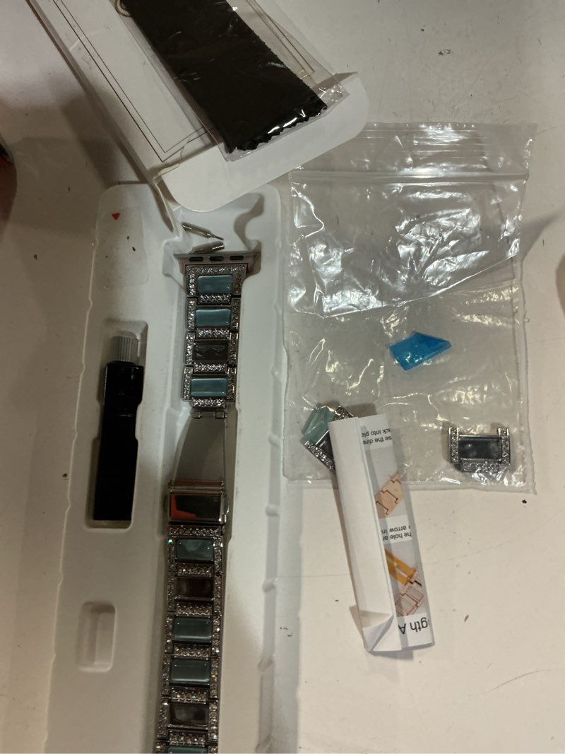 Condition photo showing As Is for dressy silver iwatch bands for women - compatible with apple watch series 10-1/se/ultra, fits 38mm 40mm 41mm 42mm 44mm 46mm - luxury designer bracelet, bling jewelry strap 38mm/40mm/41mm/42mm(s10) a-silver blue