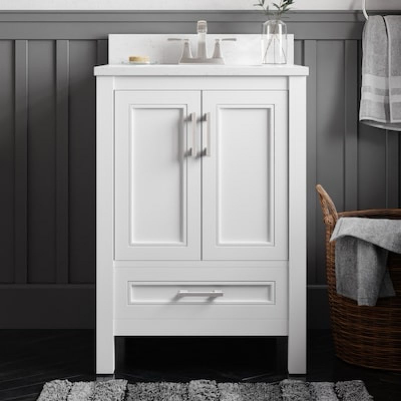 allen roth crest hill 24-in white undermount single sink bathroom vanity with engineered