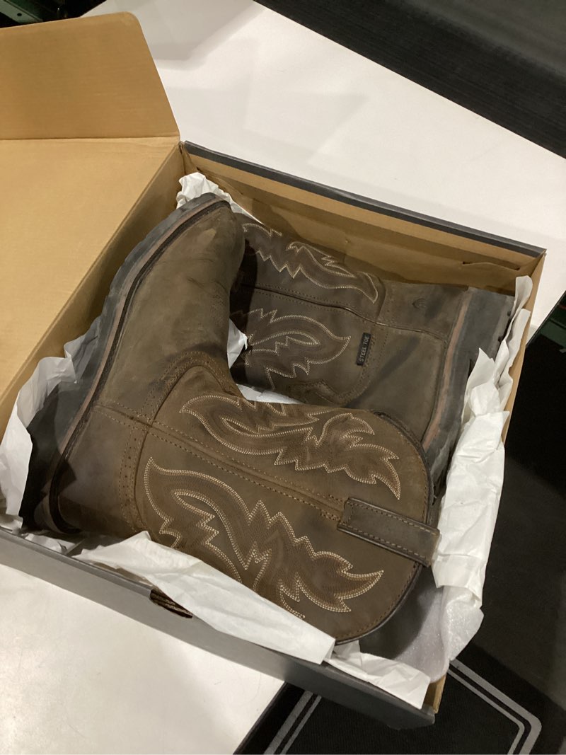 Condition photo showing As Is for Wolverine Men's Rancher Steel Toe 10in Work Boots 12 Dk Brown/Rust