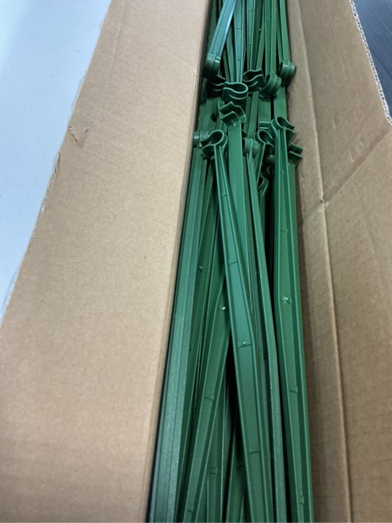 Condition photo showing As Is for 6 pack tomato cage for garden, 48 inches metal garden stakes, plant support cages trellis for garden and pots, tomato trellis for potted plants, trellis for climbing plants outdoor,green 48'' x 12''