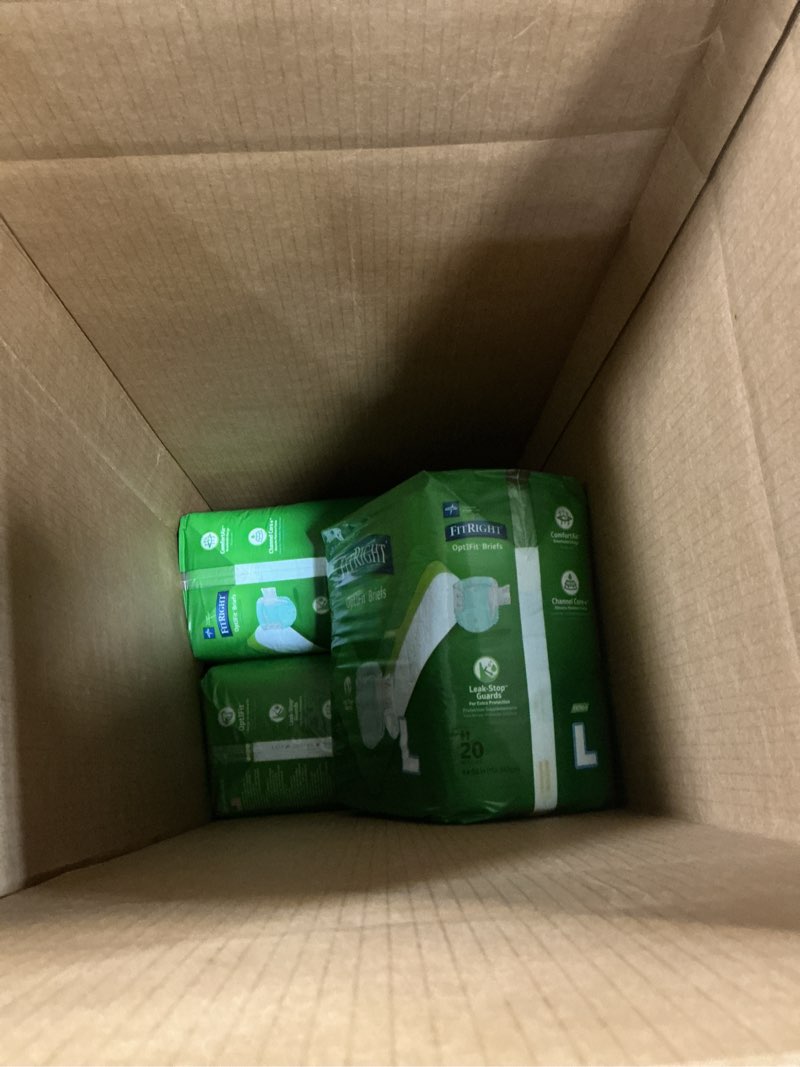 Condition photo showing As Is for fitright optifit extra+ briefs  with leak stop guards  adult disposable briefs with tabs  large  48 -58   80 count