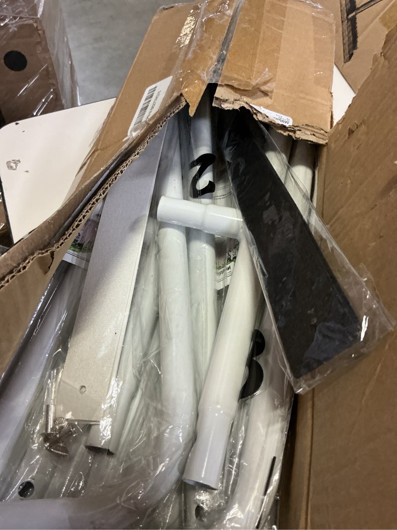 Condition photo showing Good Condition for wedding sign stand, metal welcome to our wedding sign holder with leather sign hanging straps, easy setup, easel stand for display poster sign holder rack, white