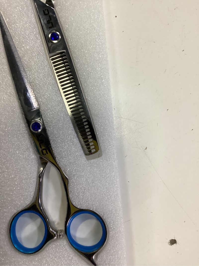 Condition photo showing Good Condition for hair cutting scissors thinning shears kit ulg professional barber hairdressing texturizing salon razor edge scissor japanese stainless steel 6.5 inch silver