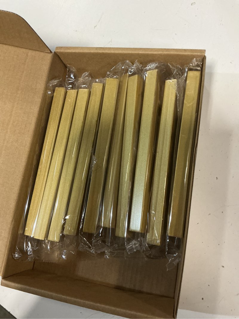 Condition photo showing New/Like New for ravinte 10 pack brass 3 inch hole center champagne gold handles square cabinet hardware stainless steel pulls for kitchen cupboard drawers 5 inch overall length 3" hole center 10