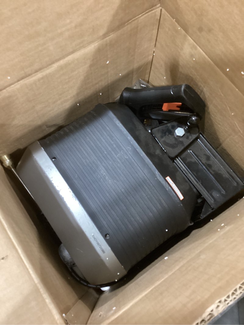 Condition photo showing As Is for giraffe tools grandfalls retractable pressure washer g20b, 2500 psi 2.2 gpm, wall mounted power washer with 65ft hose reel, black pressure hoses, 4 nozzles for floor/cars/fences/patios, dark silver