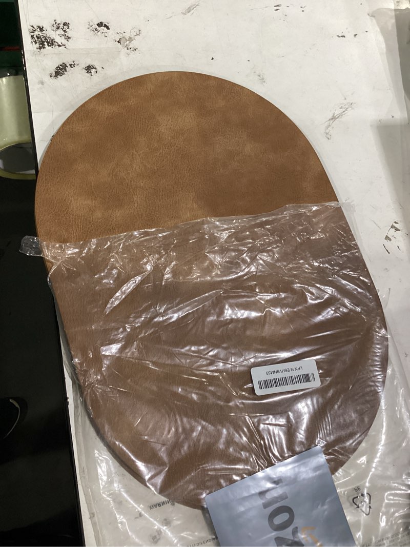 Condition photo showing Good Condition for adrimer placemats, heat resistant oval placemats set of 6 washable 12 x 17 inch, waterproof table mats, wipeable pu place mats for kitchen, dining room, sandy light brown
