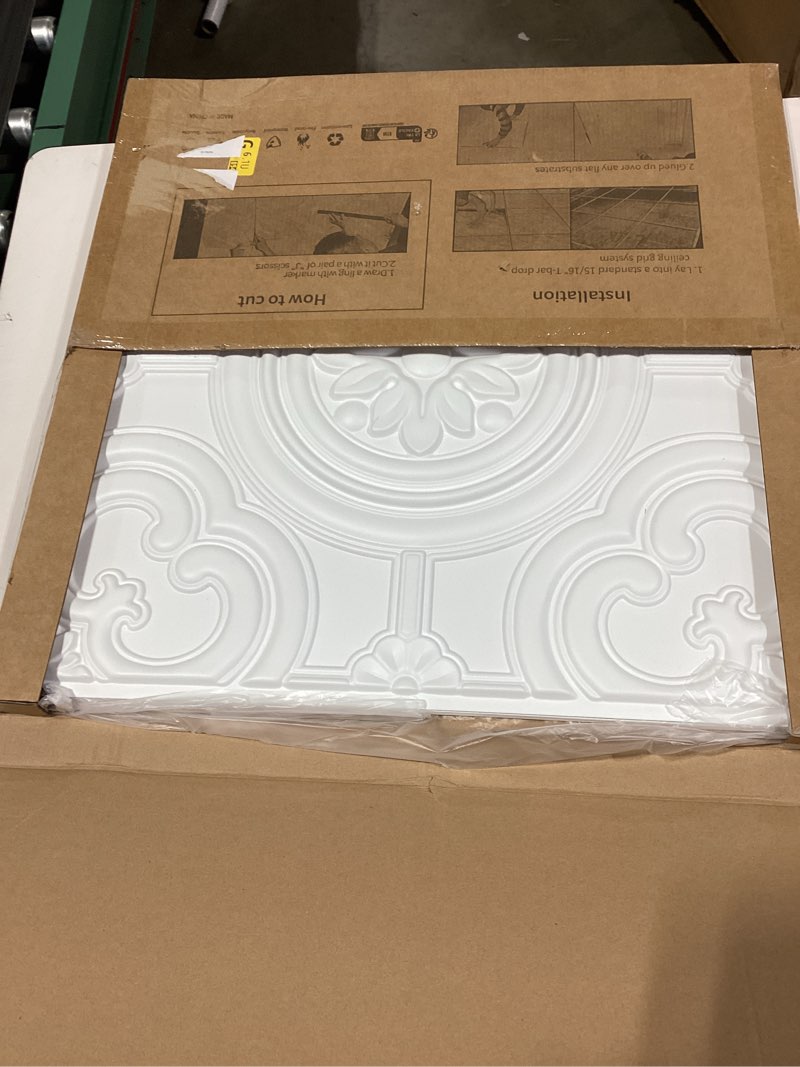 Condition photo showing Good Condition for Similar, but not exact. Different design. WOWSTAR 12-Pack 24\"x24\" Drop Ceiling Tiles, Waterproof Ceiling Panels, Only Fit into the Grid, White