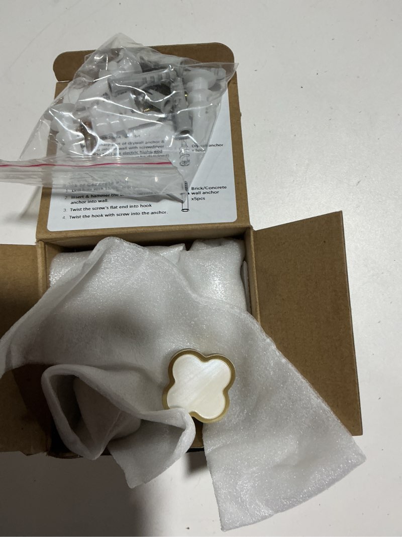 Condition photo showing Good Condition for solid brass decorative wall hooks, coat backpack purse screw-in hangers, wall mounted fancy champagne gold hooks (seashell white 4 pack)