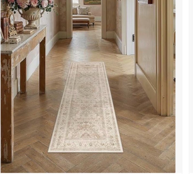 wondrg 2'6x8 washable neutral runner rug beige vintage hallway kitchen carpet non-slip soft low pile