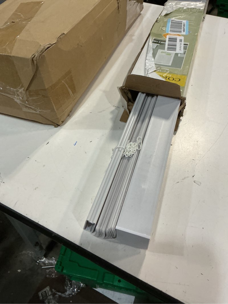 Condition photo showing As Is for Cordless Light Filtering Mini Blind - 28 Inch Width, 48 Inch Length, 1" Slat Size - Pearl White - Cordless GII Morningstar Horizontal Windows Blinds for Interior by Achim Home Decor 28"W x 48"H Pearl White