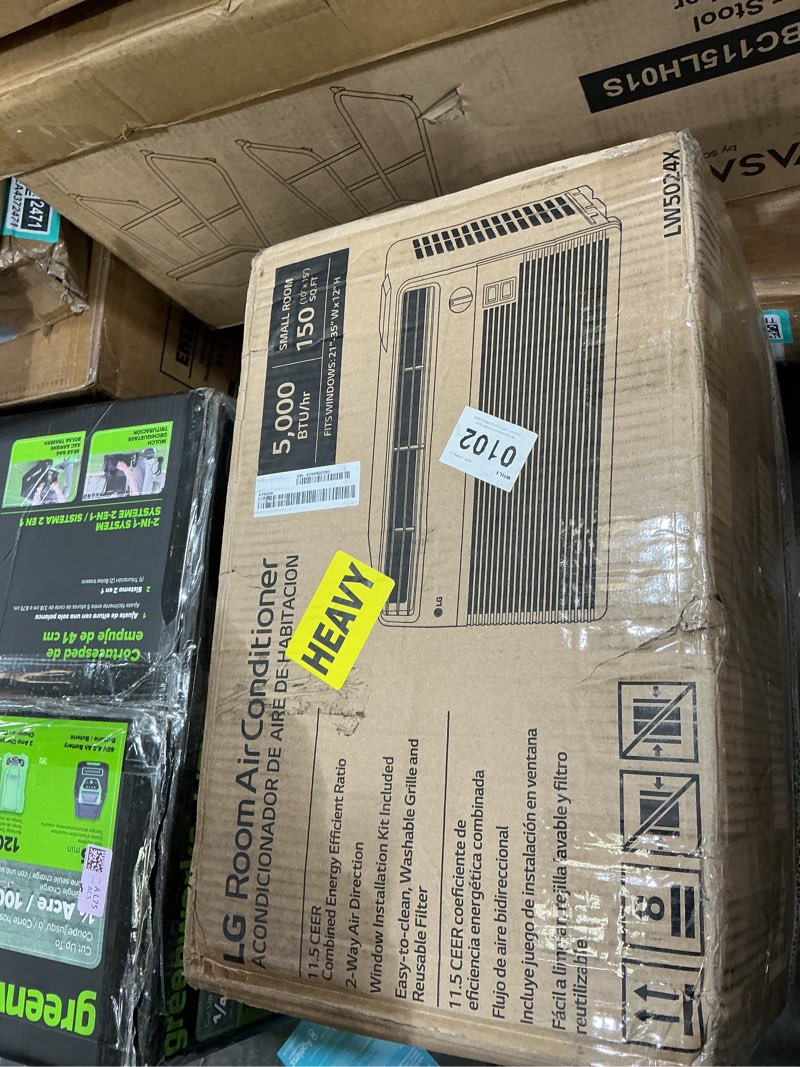 Condition photo showing As Is for lg 5000 btu window air conditioner [2024 new] easy mechanical control ultra-quiet compact-size cools 150 sq.ft. for small room, washable filter ac unit easy installation white lw5024x