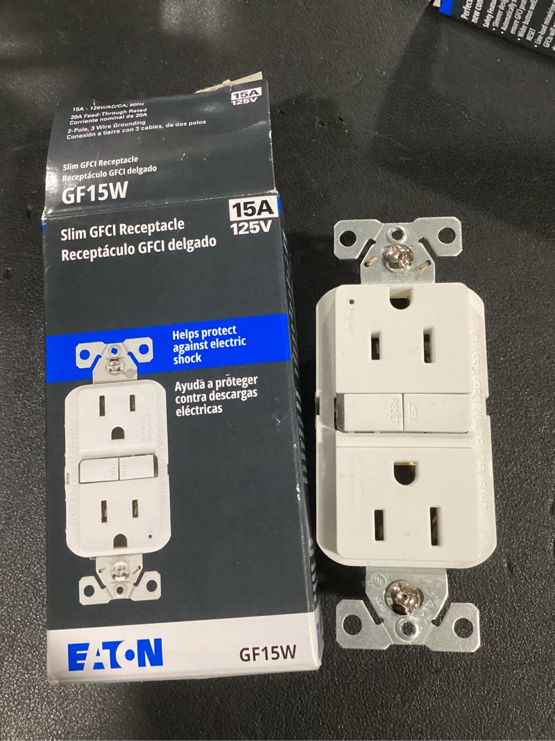 Condition photo showing Good Condition for eaton 15 -amp 125-volt gfci residential decorator outlet receptacles , white model #gf15w