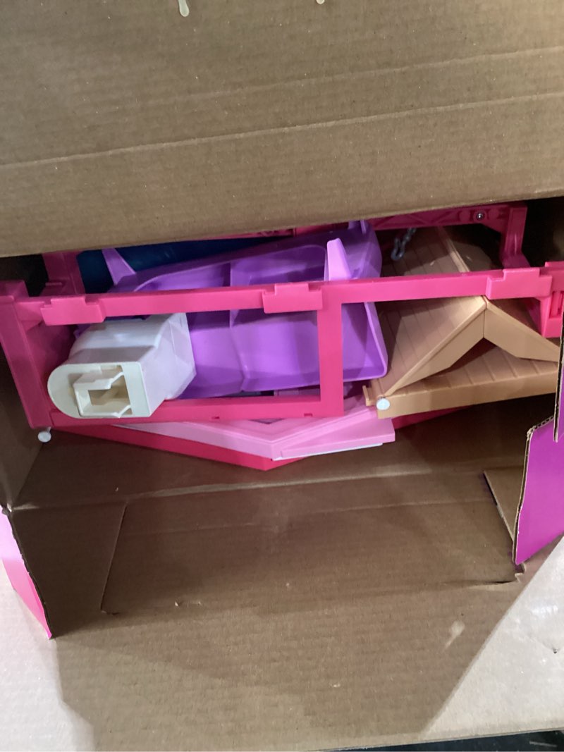 Condition photo showing As Is for Barbie 3-Story Townhouse Dollhouse with Elevator, Swing Chair, Furniture and Accessories, Fold for Portability and Travel (Amazon Exclusive)