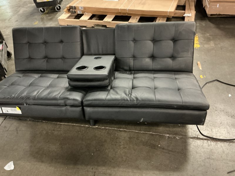 Condition photo showing As Is for furniture of america canu convertible faux leather futon daybeds with usb port up to 500 lbs, gray