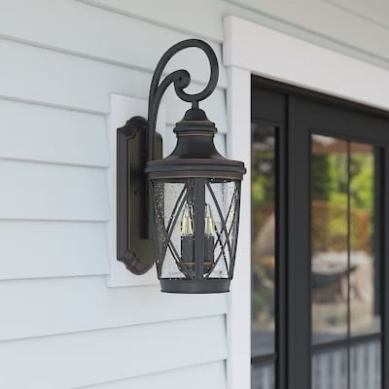 allen + roth castine 3 -light 23.75-in h oil-rubbed bronze hardwired outdoor wall light 2 pack