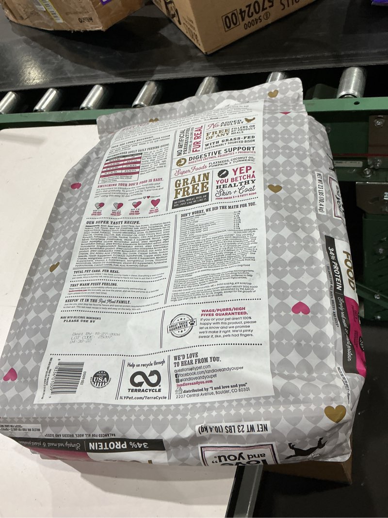 Condition photo showing New/Like New for i and love and you nude super food dry dog food - red meat medley - prebiotic + probiotic, grain free, real meat, no fillers, 23lb bag red meat medley 23 pound (pack of 1)