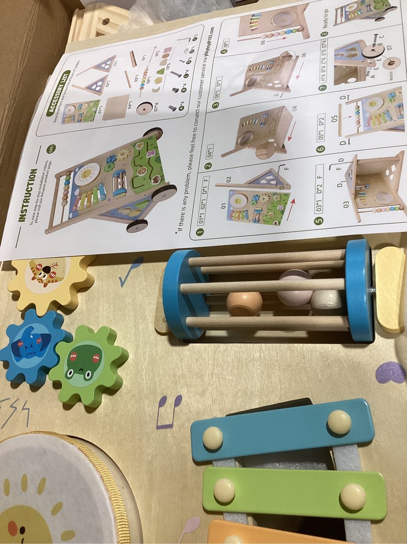 Condition photo showing Good Condition for Wooden Baby Walker with Wheels, Montessori Baby Push Walker for Babies 6-12 Months, Baby Activity Center Walking Toy for 1 Year Old Learning to Walk Toddler Girls Boys