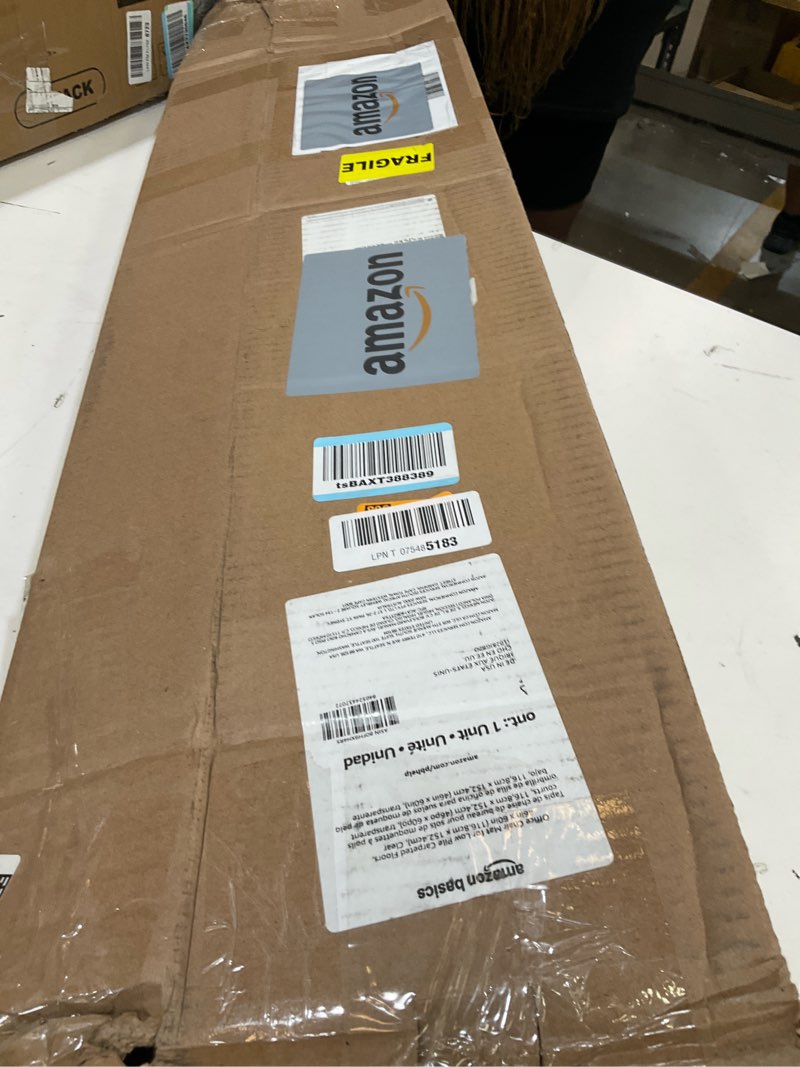 Condition photo showing As Is for amazon basics office chair mat for low pile carpeted floors, clear plastic with studded grips, 46" x 60", for home or office