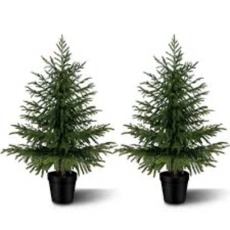 Set of 2 Artificial Norfolk Pine Tree, 4 ft Realistic Christmas Tree, Fake Potted Plants for Front P
