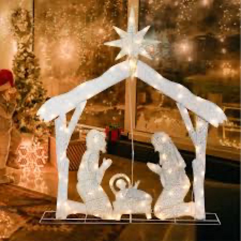 Taman Lighted Christmas Nativity Scence, 4ft Warm Lights Glittered Nativity Scence for Outdoor Chris