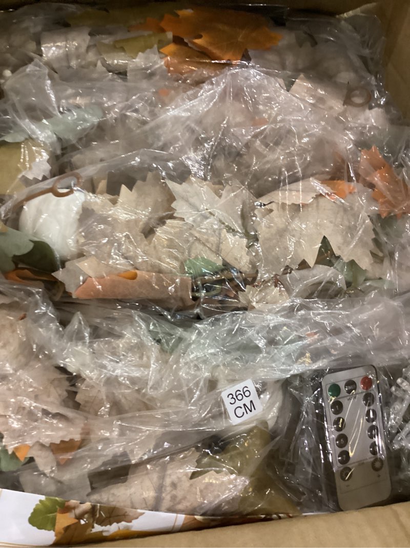 Condition photo showing Good Condition for Neutral Fall Garland for Mantle Fireplace - 4 Pack Total 48Ft Outdoor Autumn Leaves Decor for Home Front Door with Pumpkins Indoor Maple for Farmhouse Stairs Porch Halloween Thanksgiving Decorations 12Ft 4