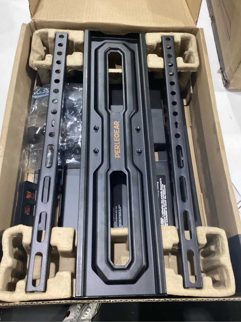 Condition photo showing New/Like New for perlegear full motion tv wall mount for 26-74 inch tvs, height adjustable tv mount, pre-assembled wall mount tv bracket with tool-free tilt, swivel, fits 16” studs, 99 lbs, max vesa 400x400mm, pgmf21 26-74 inch full motion tv wall mount