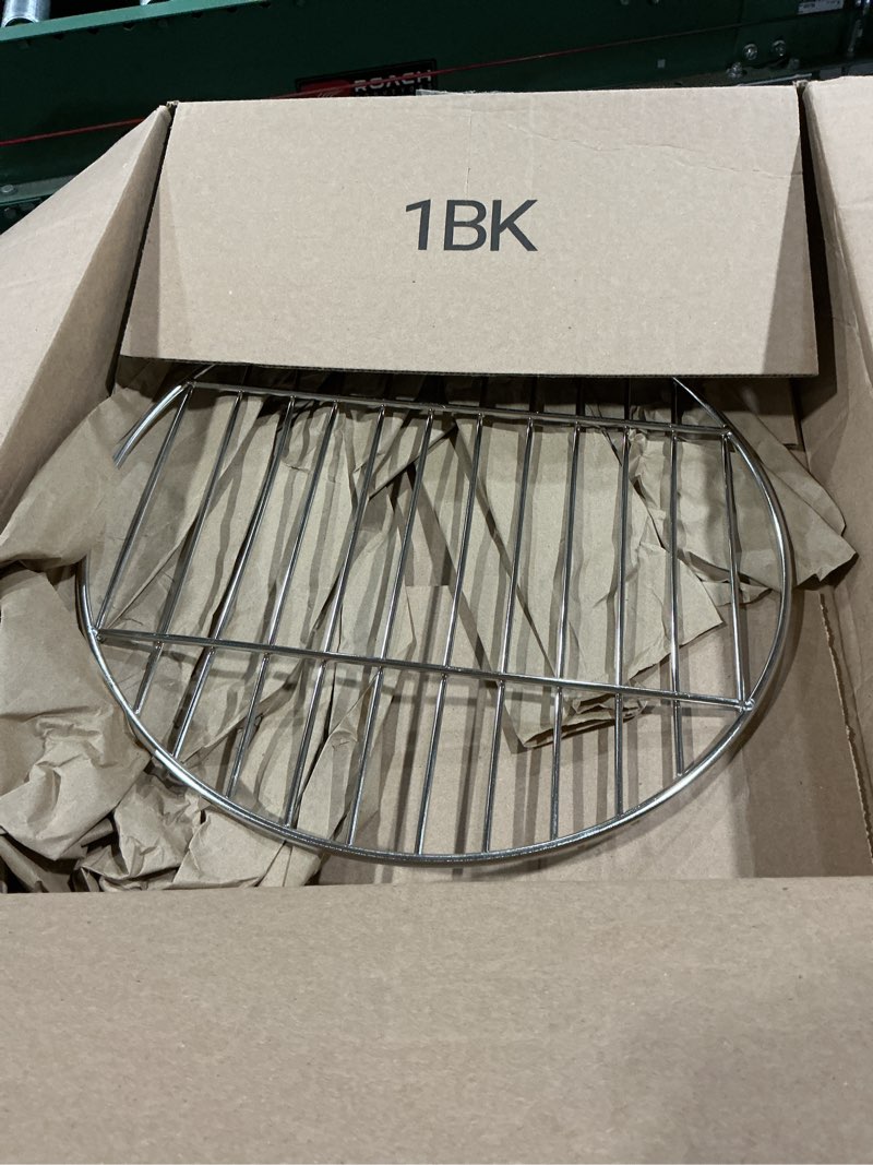 Condition photo showing As Is for 15 inch grill grate, round fire pit replacement, stainless steel bbq cooking grid, non-stick camping grill for outdoor, backyard & party use, fits round fire pits & portable cookware