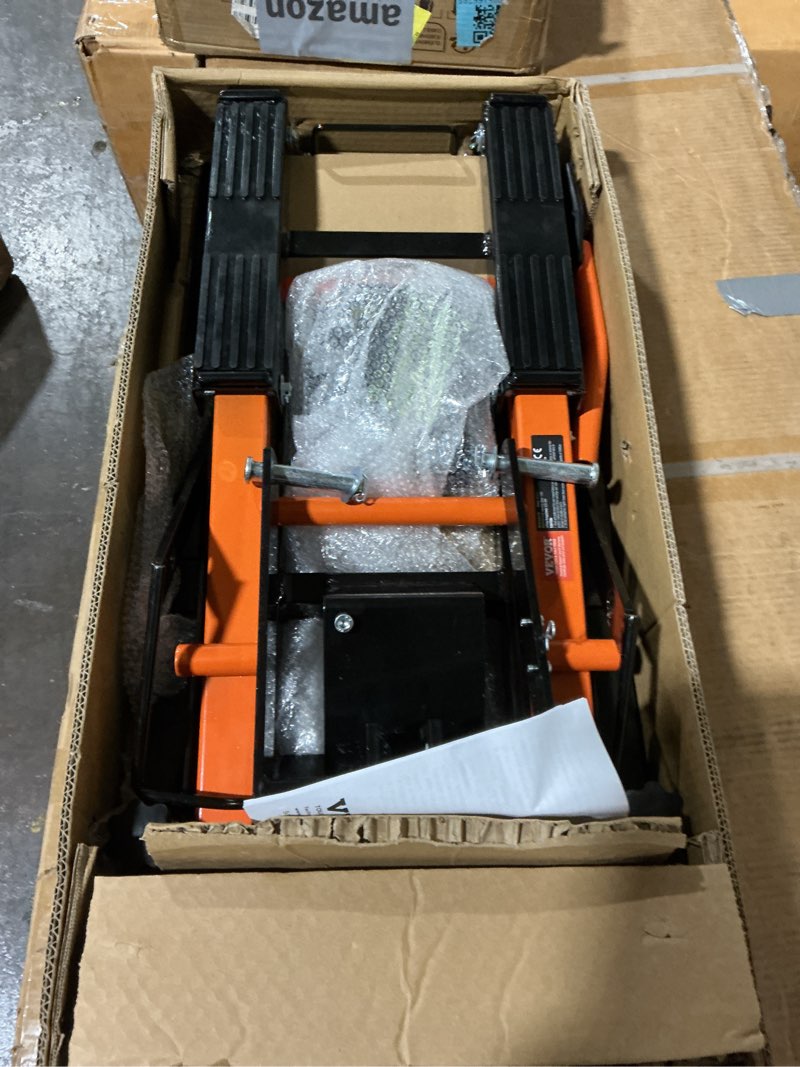 Condition photo showing As Is for VEVOR Hydraulic Motorcycle Lift Jack 1500 LBS Capacity ATV Scissor Lift Jack Portable Motorcycle Lift Table with 4 Wheels Hydraulic Foot-Operated Hoist Stand for Motorcycle ATV UTV Powersports