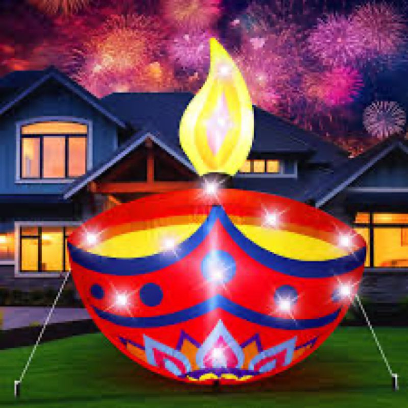 Halloscume 8ft Diwali Inflatable Decoration Deepawali Large Inflatable Blow up Decor LED Lights Peac