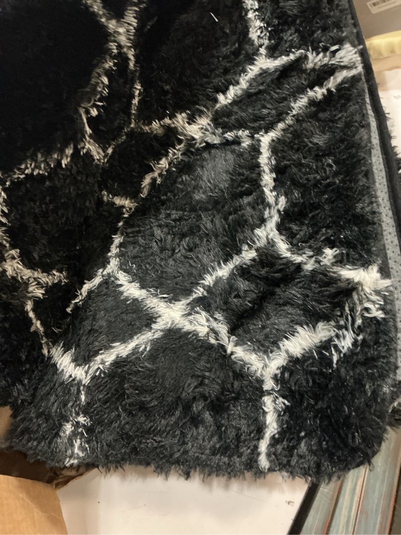 Condition photo showing As Is for bstluv geometric fuzzy rugs for living room,furry carpet,4x6 rug,black and white rug,fluffy bedroom rug,plush area rug,modern moroccan rugs for apartment,classroom,home office,men,boys room decor
