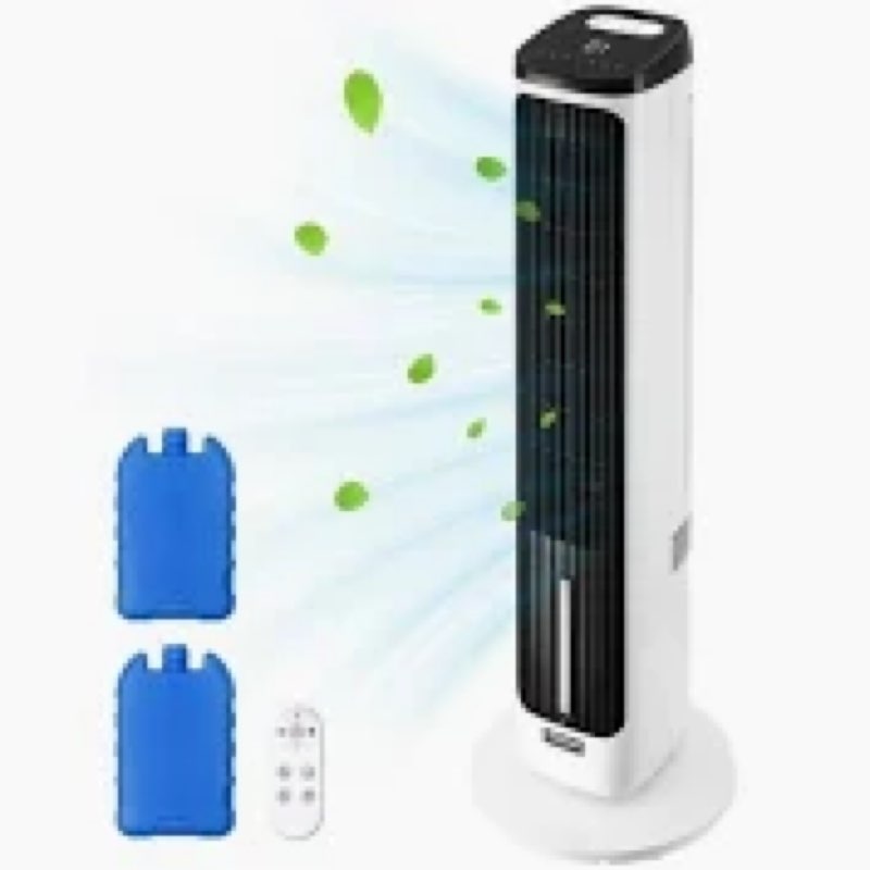 VEVOR Evaporative Air Cooler, Standing Fans that Blow Cold Air, 23.3ft/s 70° Remote Oscillating Towe
