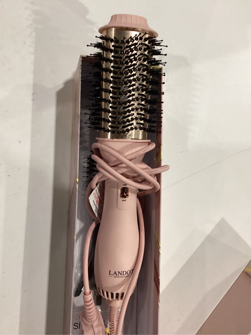 Condition photo showing Good Condition for landot hair blow dryer brush: one-step hot air brush with 60mm oval barrel - 4 in 1 hairdryer styler and volumizer for drying straightening curling volumizing hair fight frizz and add volume pink + rose gold