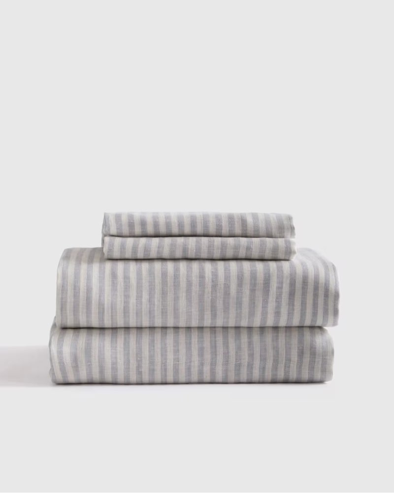 quince european linen sheet set mist/white stripe cali king