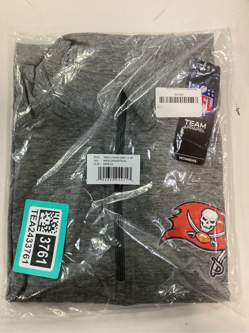 Condition photo showing New/Like New for (Color dar grey , size M) NFL Tampa Bay Buccaneers Women's Confront 1/4 Zip Pullover