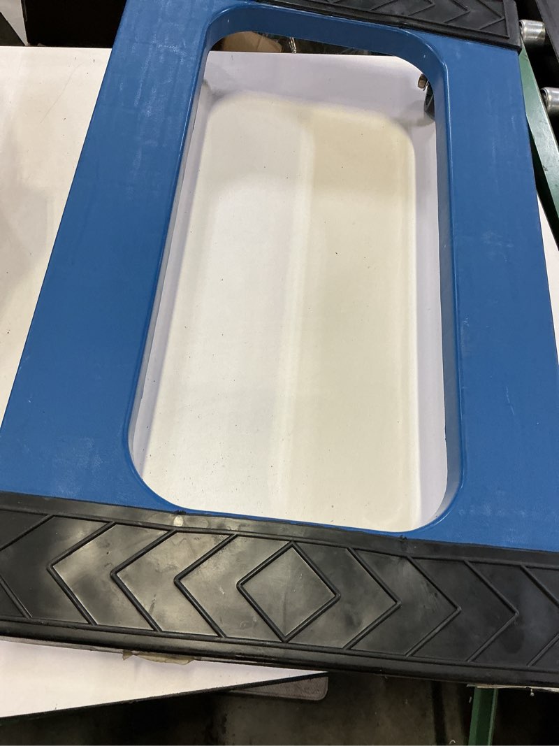 Condition photo showing As Is for milwaukee 1000-lb capacity 4 -wheel blue resin dolly