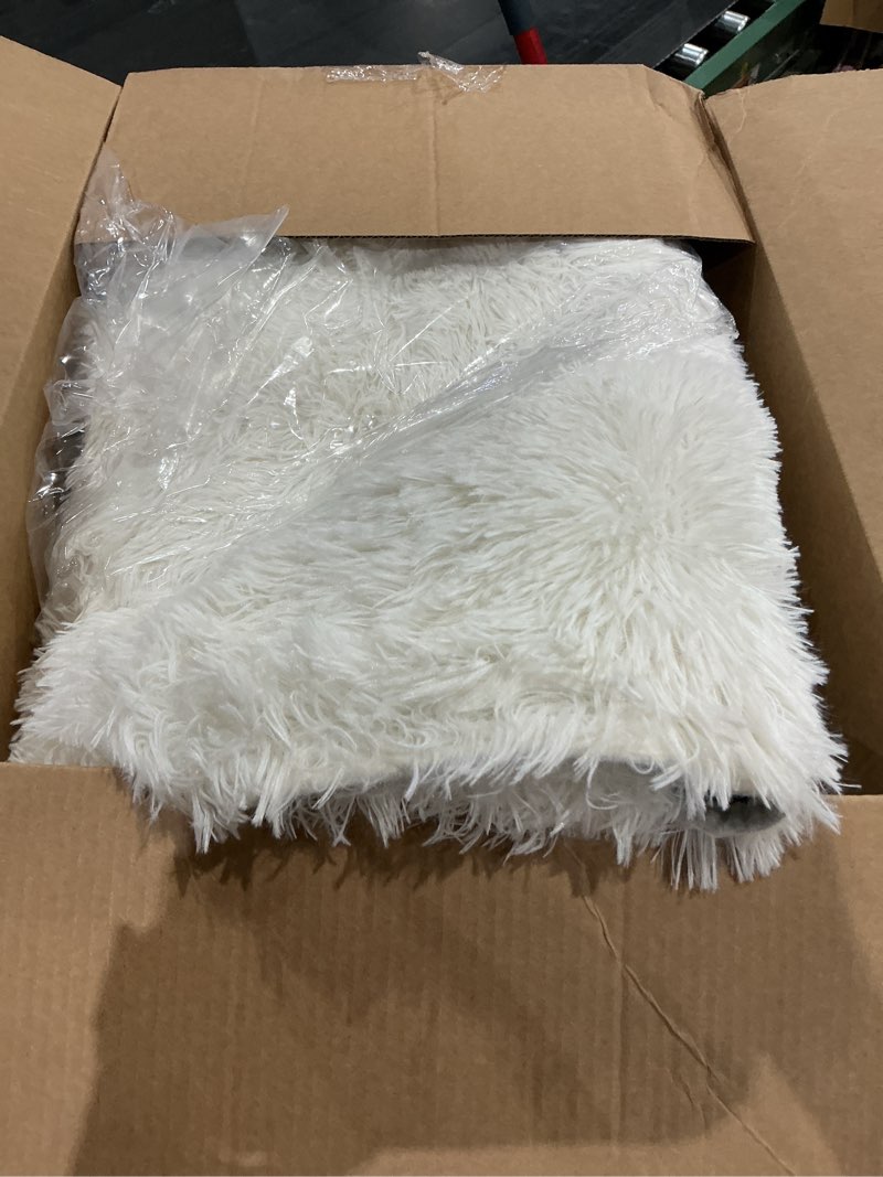 Condition photo showing Good Condition for latepis area rugs 6x9 faux fur sheepskin rug for living room, fluffy washable rug for bedroom, playroom, luxury room decor, rectangle 6' x 9' (rectangular) white