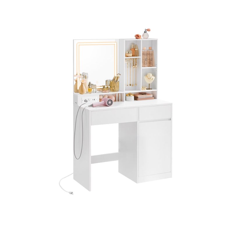 Vanity Desk with Mirror and Lights, Power