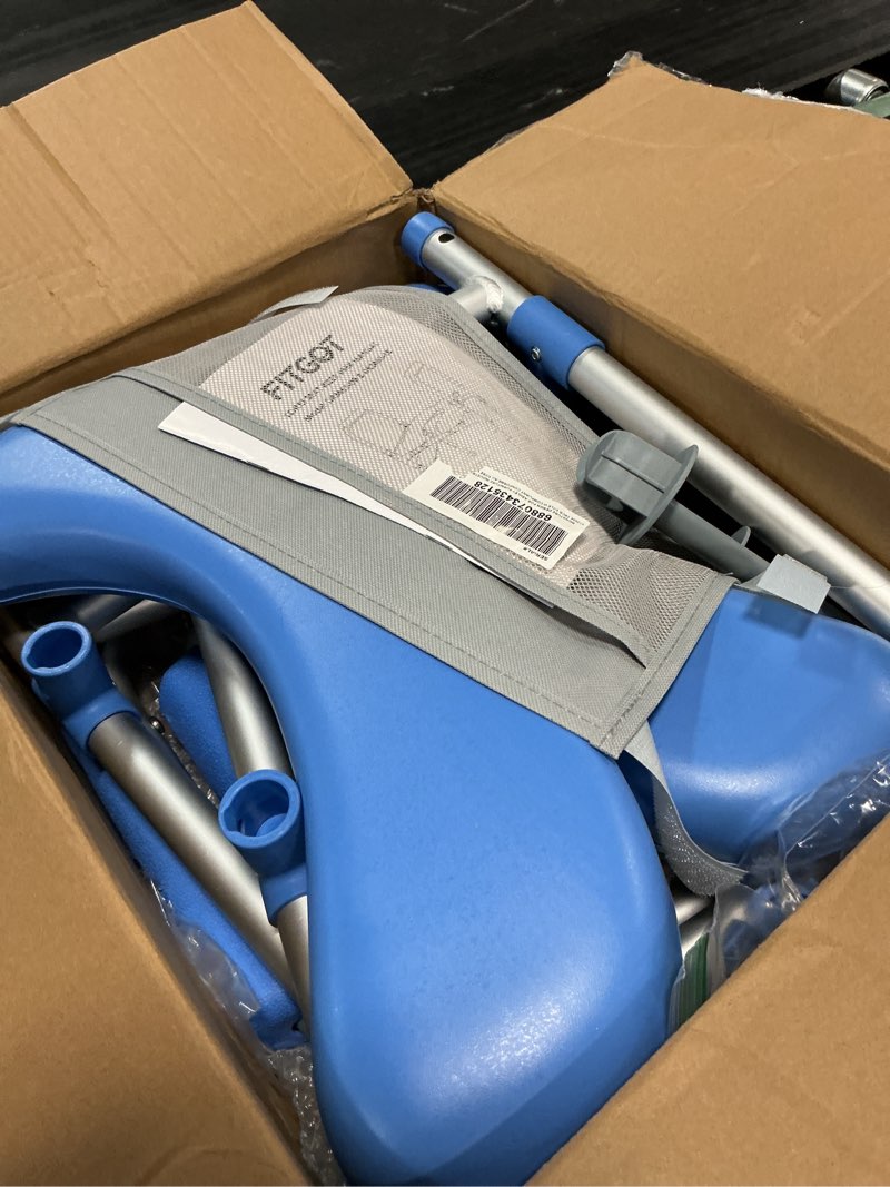 Condition photo showing Good Condition for padded toilet seat riser for seniors fsa/hsa eligible, adjustable safety frame raised toilet seat with handles, heavy duty bariatric recovery elderly assistance products, fits round & elongated light blue