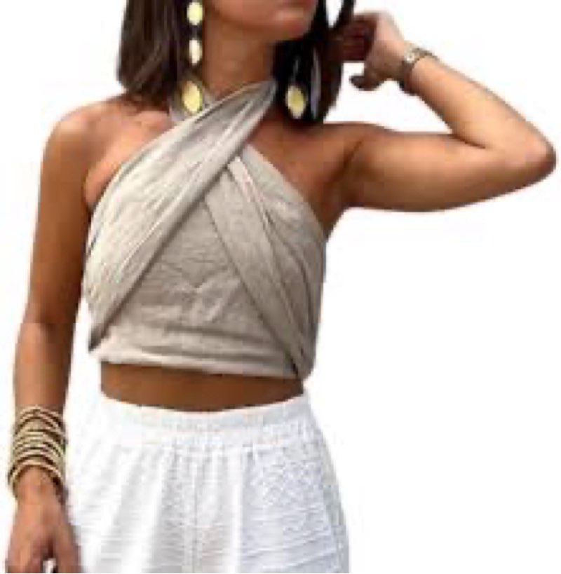 DOTITOY Linen Holiday Beach Halter Top Linen Sexy Y2K Tank Top for Women for Women Criss Cross Halte